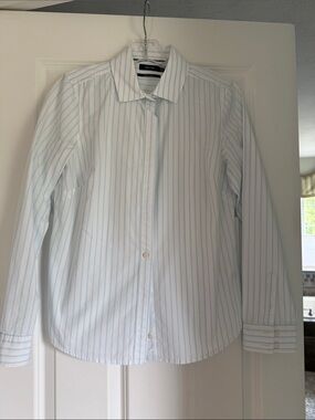 Nautica Women’s Blue and White Striped Blouse Size M